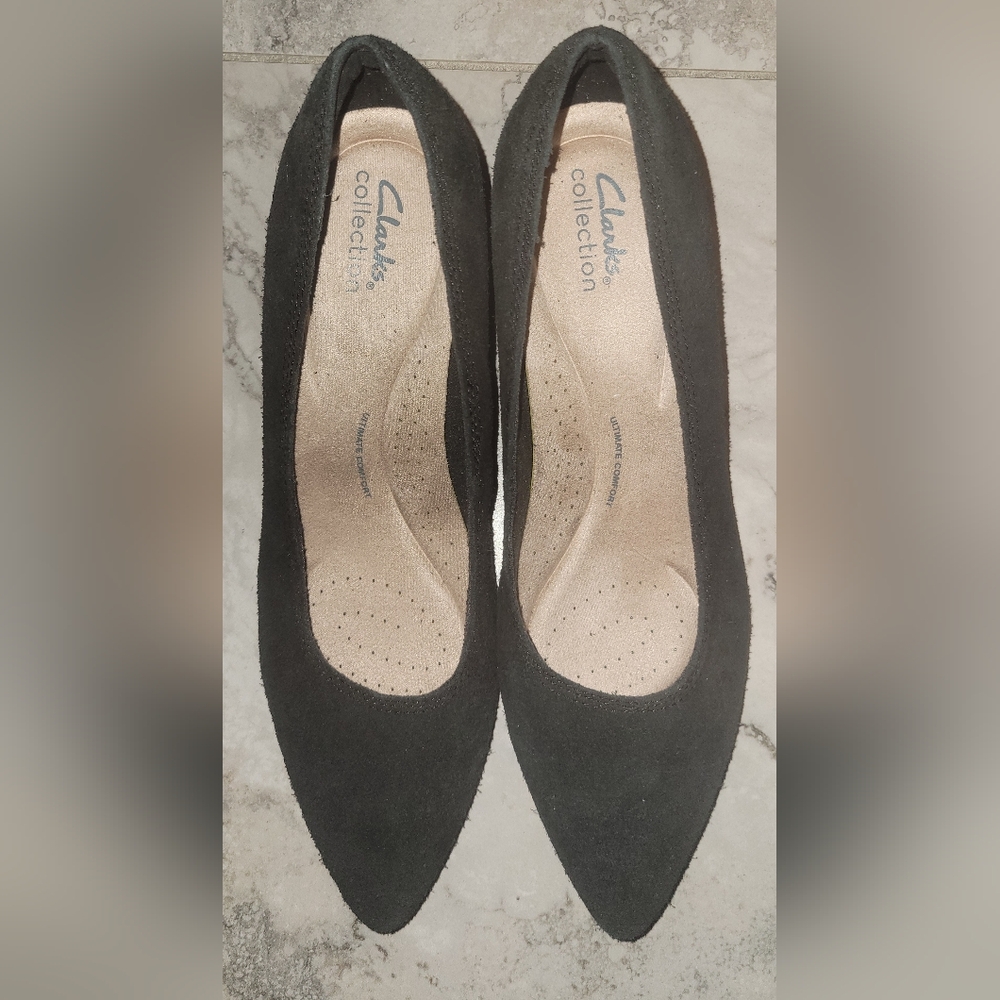 Clarks Collection Black Suede‎ Block Heels Sz 9.5